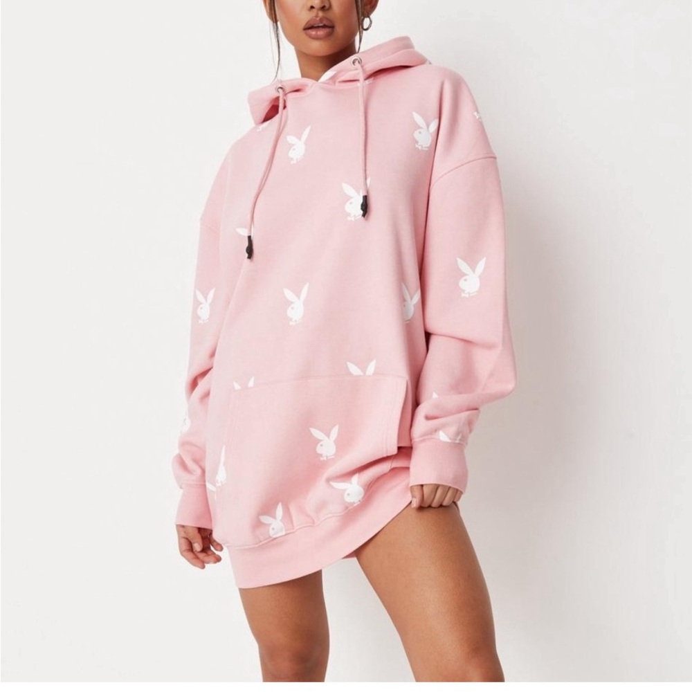 Missguided Playboy pink hoodie dress